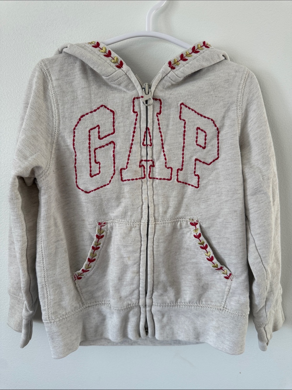 GAP Light Gray Hoodie with Pink Embroidered Logo